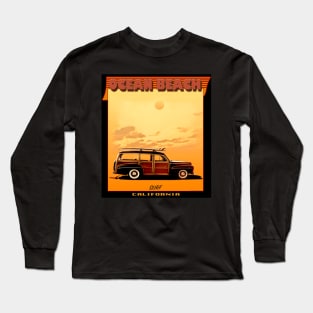 Ocean Beach California Surf Woody Wagon Long Sleeve T-Shirt